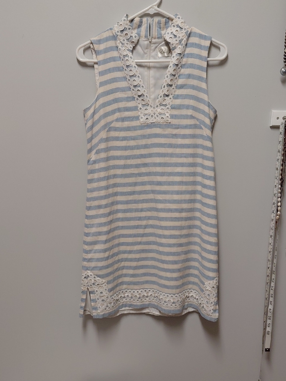 Eliza J Blue & White Striped Eyelet Trim Dress
